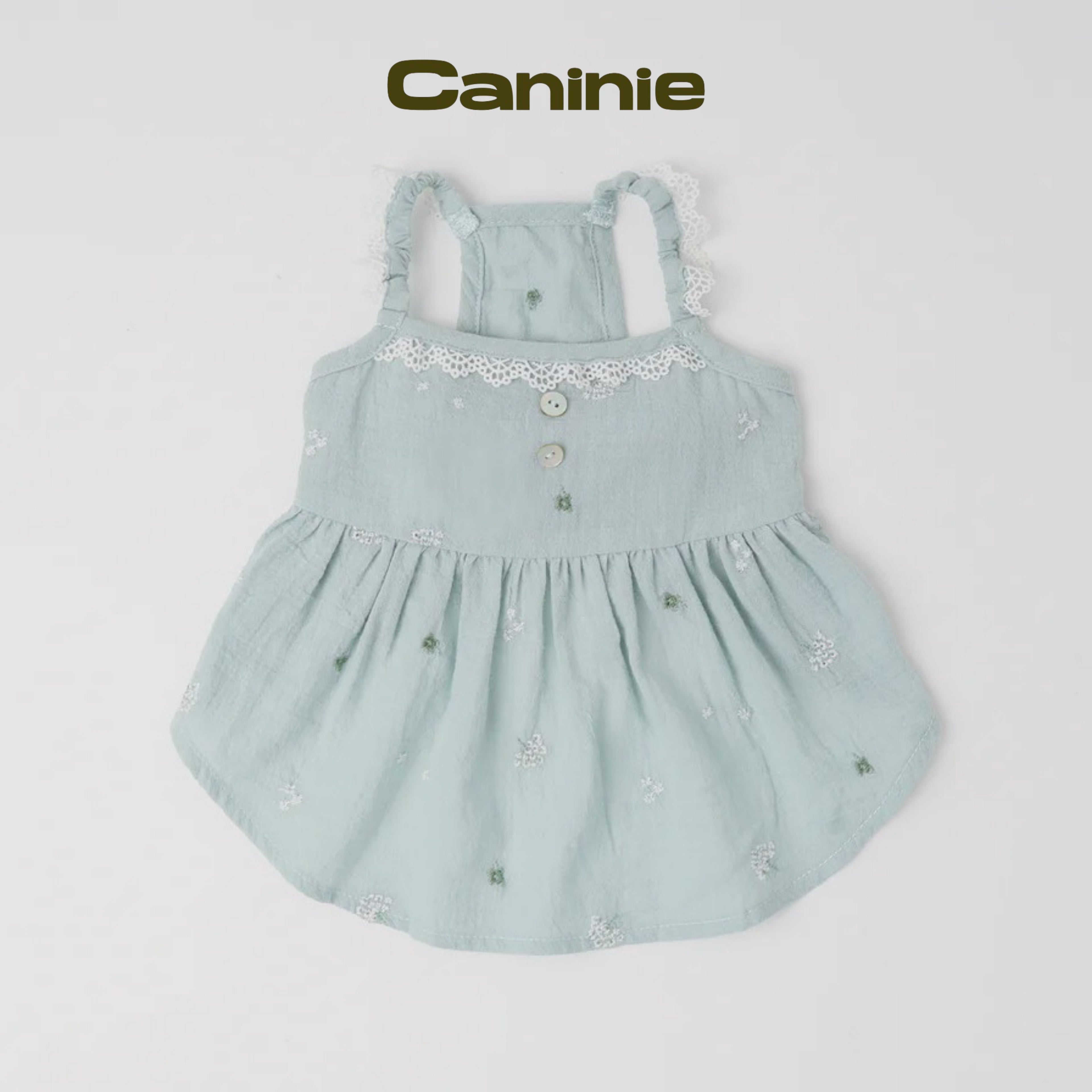 Caninie-monchéri เดรสสุนัขสายเดี่ยวลูกไม้ ลายปักดอกไม้