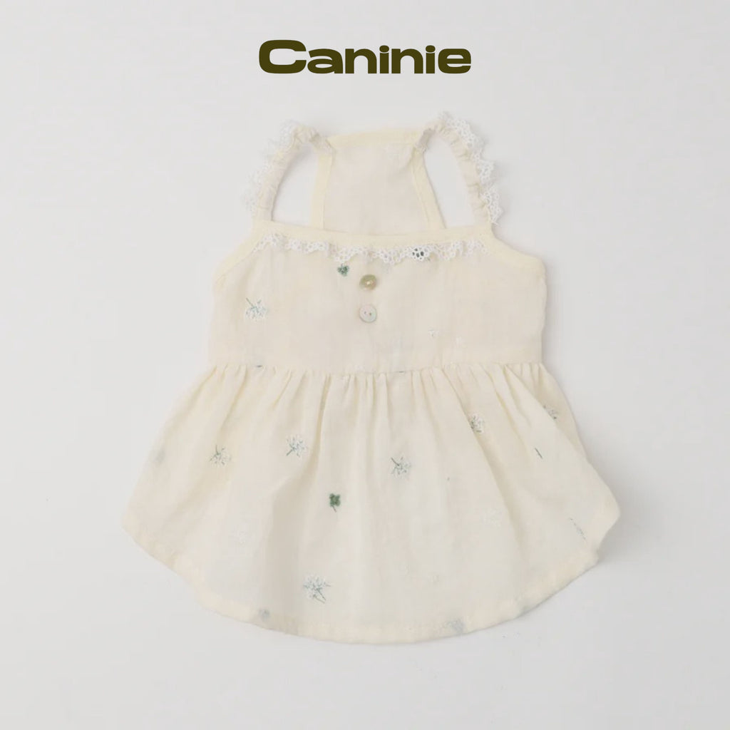 Caninie-monchéri เดรสสุนัขสายเดี่ยวลูกไม้ ลายปักดอกไม้
