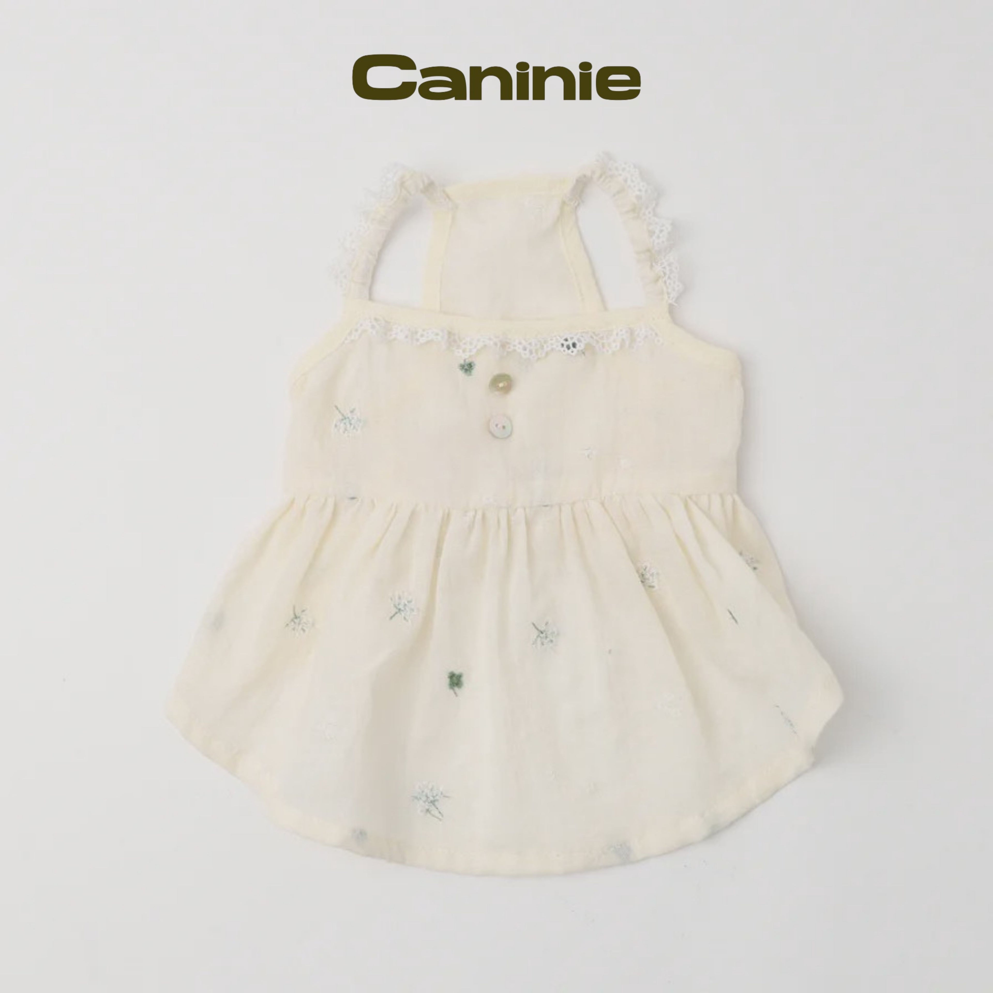 Caninie-monchéri เดรสสุนัขสายเดี่ยวลูกไม้ ลายปักดอกไม้