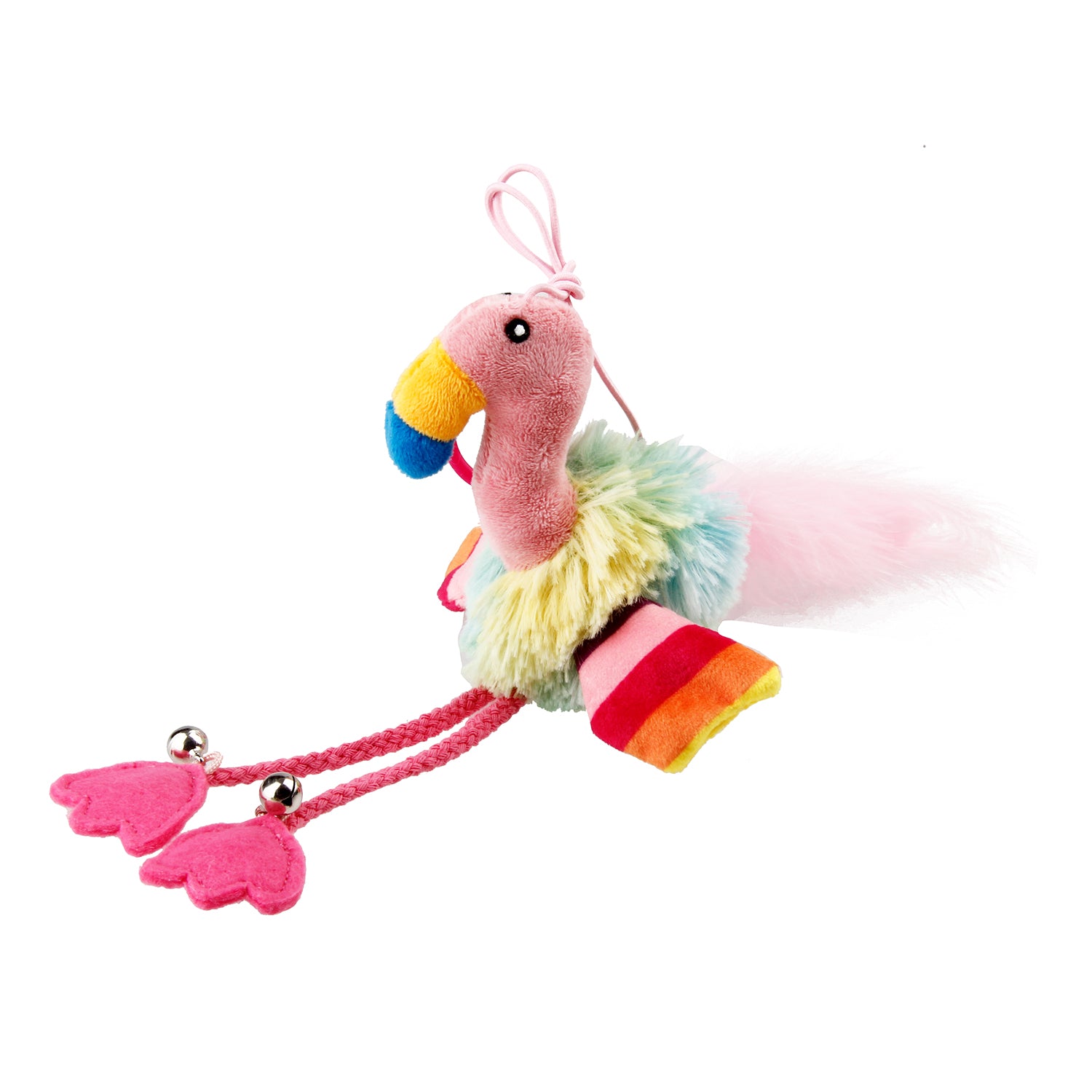 Caninie-GiGwi Finger Teaser Flamingo ตุ๊กตานกฟลามิงโก้ ไม้ล่อแมวแบบสวมนิ้ว เชือกยางยืด ขนนก กระดิ่ง พร้อม Catnip