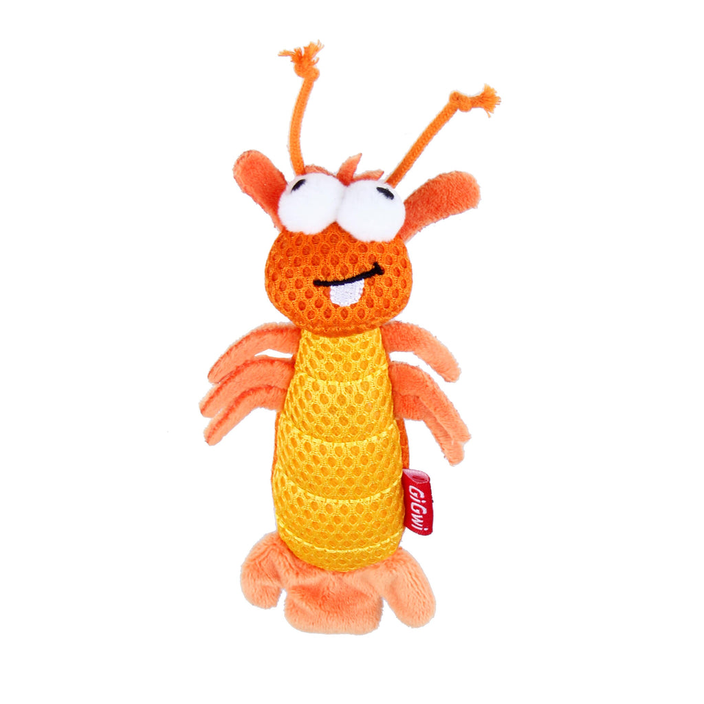 Caninie-GiGwi Dental Mesh Orange Shrimp ตุ๊กตากุ้งผ้าตาข่าย ของเล่นแมวกัดแทะ ช่วยทำความสะอาดฟัน พร้อม Catnip