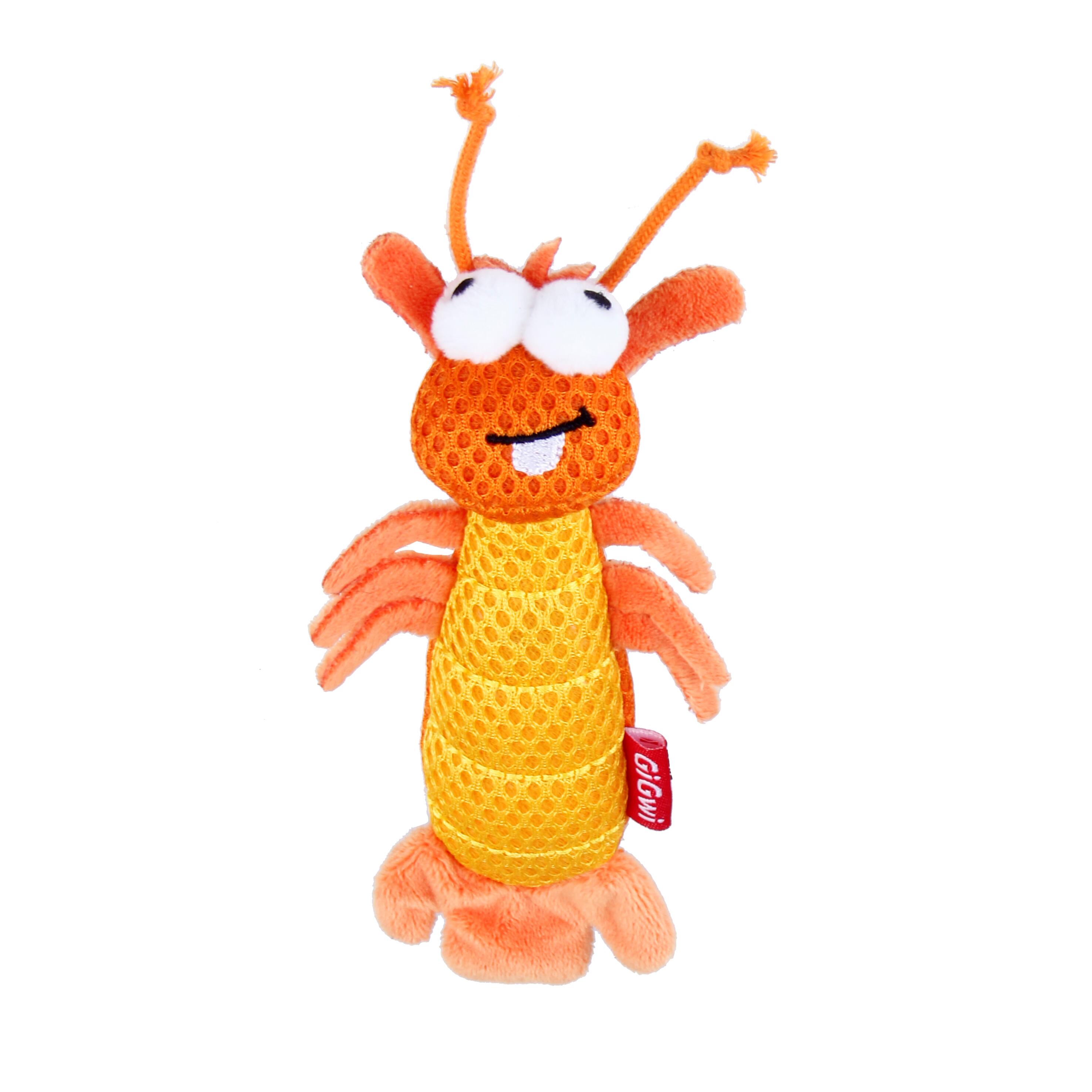 Caninie-GiGwi Dental Mesh Orange Shrimp ตุ๊กตากุ้งผ้าตาข่าย ของเล่นแมวกัดแทะ ช่วยทำความสะอาดฟัน พร้อม Catnip