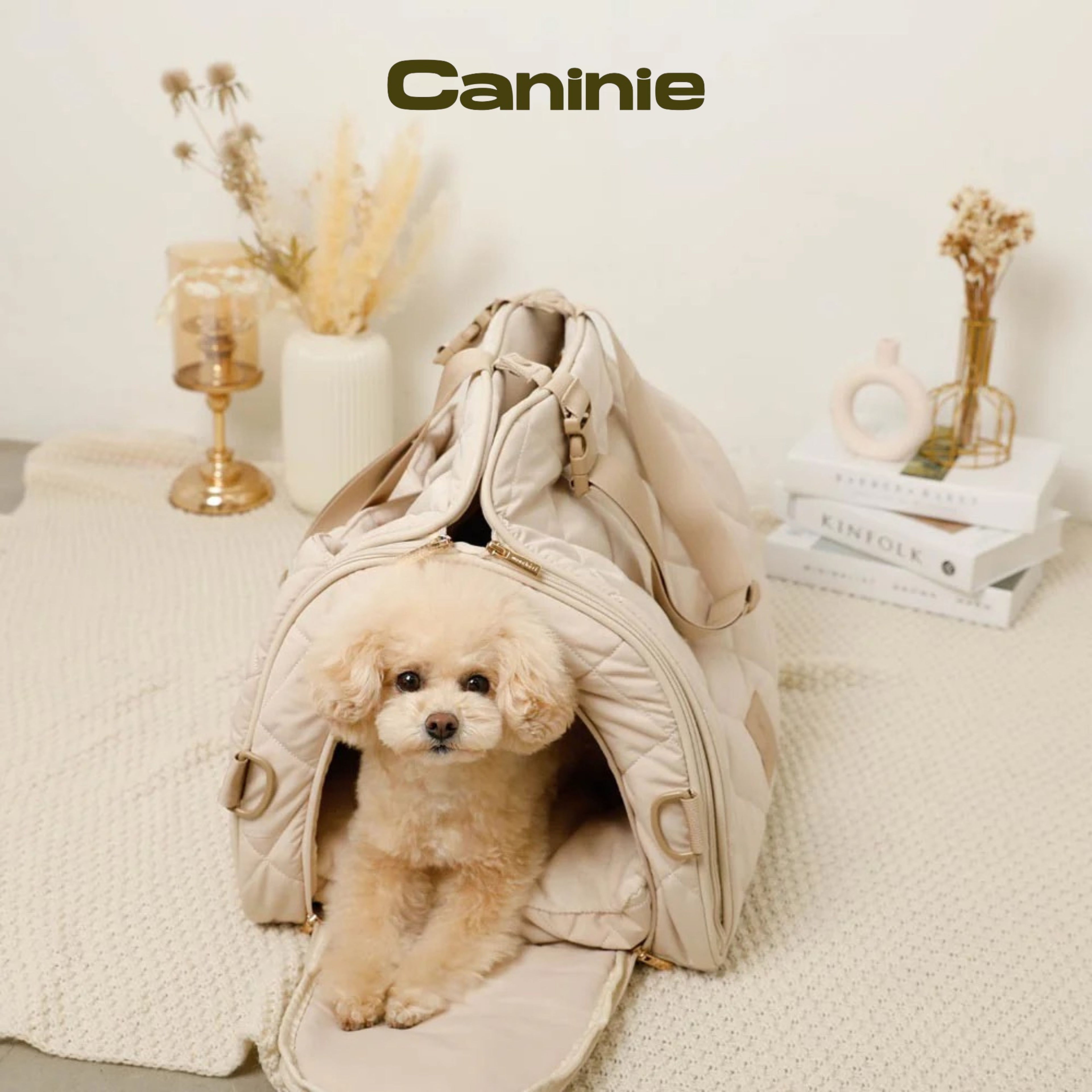 Caninie-Monchéri Quilting Triangle Drive Pet Bag กระเป๋าสะพายสุนัขทรงสามเหลี่ยม | กระเป๋าอุ้มหมา ผ้าควิลท์ พกพาสะดวก สำหรับสุนัขพันธุ์เล็ก
