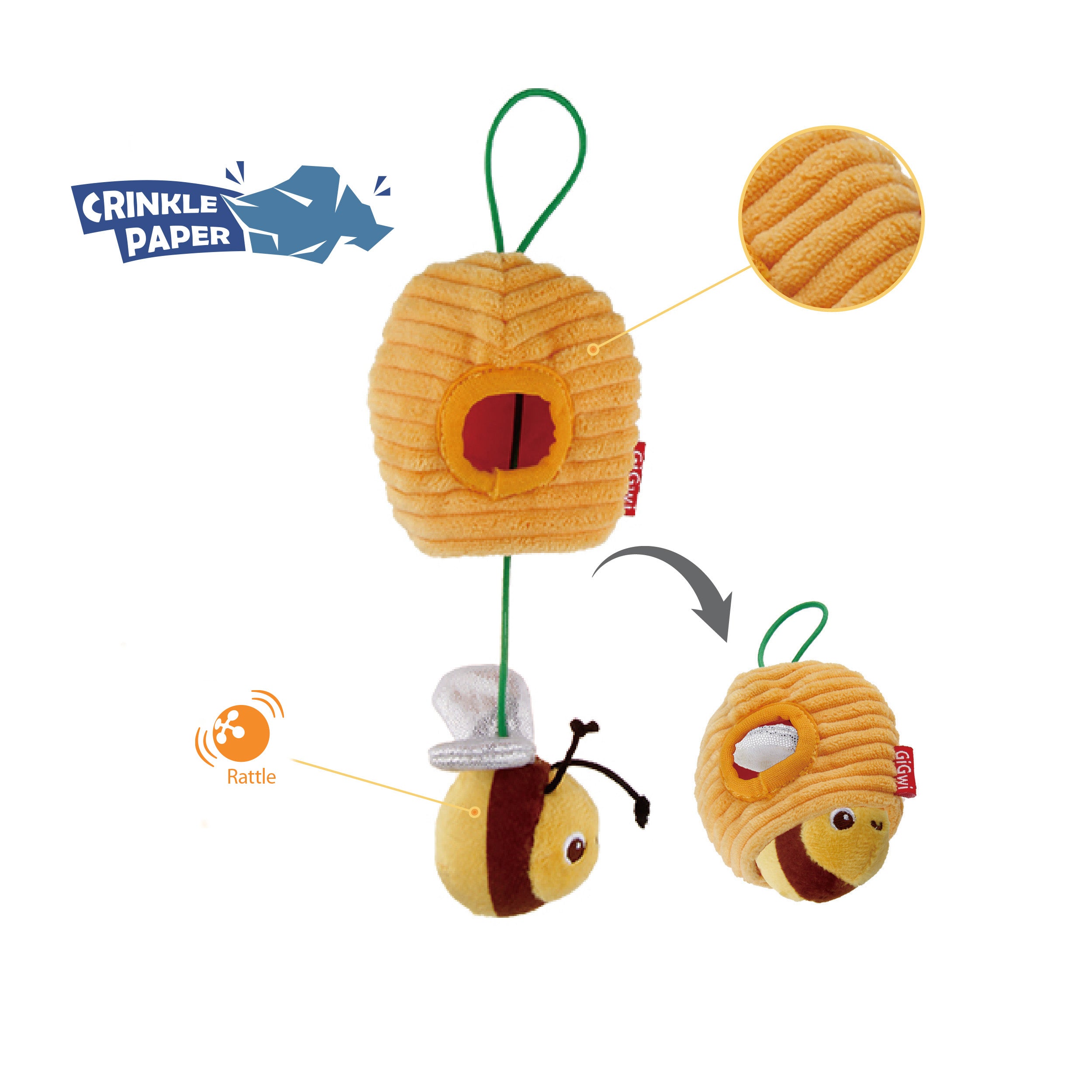 Caninie-GiGwi Animal & House Bee Beehive ของเล่นแมว Catnip มีเสียงกระดิ่ง ผ้ากรอบแกรบ ของเล่นแมวไล่จับ ของเล่นแมวเสริมสัญชาตญาณล่า