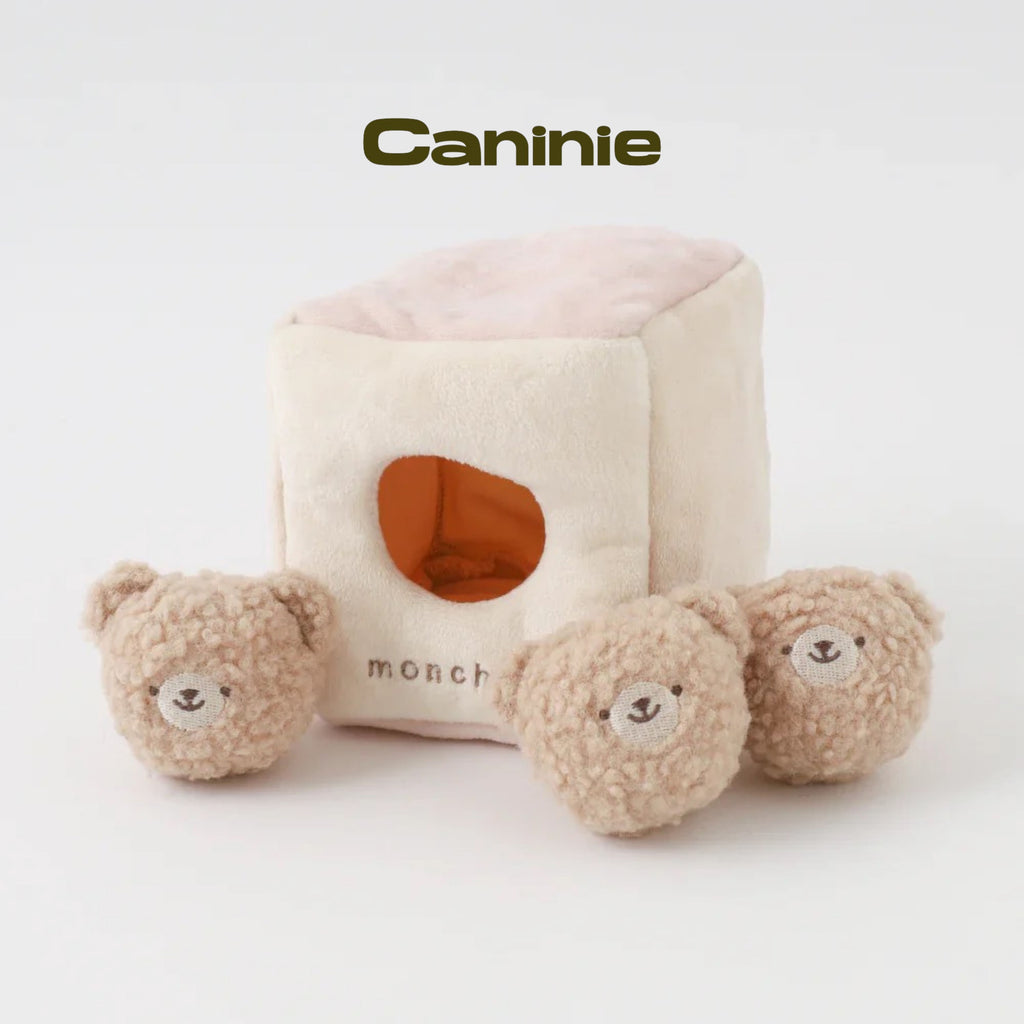 Caninie-Monchéri Kuma-san Bore Ball ของเล่นสุนัขลูกบอลหมี ของเล่นสุนัขผ้านุ่ม