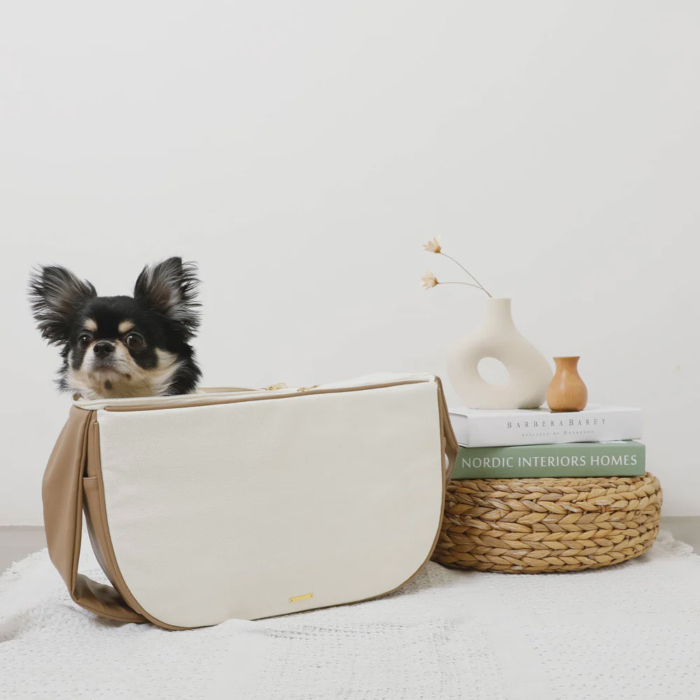 Caninie-Monchéri Canvas with Mesh x Eco-Leather Pet Sling  กระเป๋าสะพายสัตว์เลี้ยง Monchéri ผ้าแคนวาส ตาข่ายระบายอากาศ แต่งหนังอีโค่