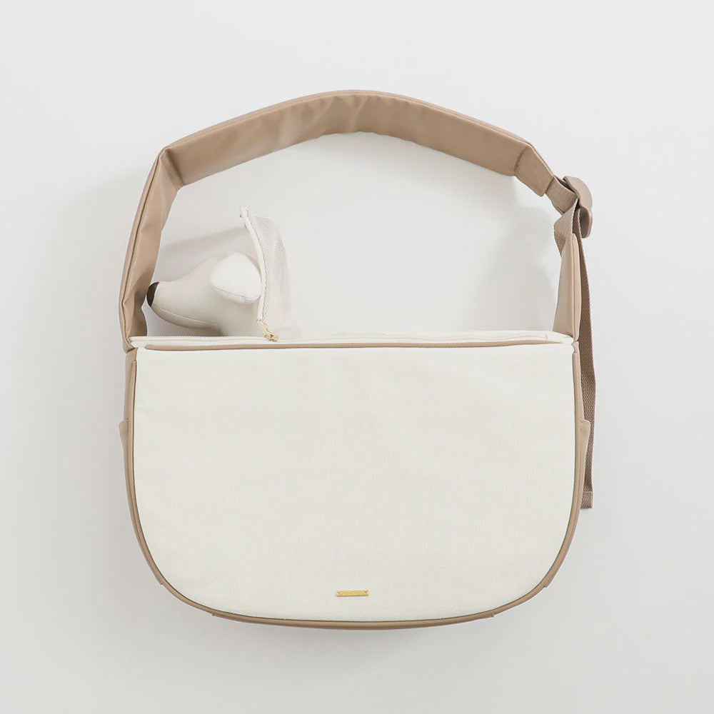 Caninie-Monchéri Canvas with Mesh x Eco-Leather Pet Sling  กระเป๋าสะพายสัตว์เลี้ยง Monchéri ผ้าแคนวาส ตาข่ายระบายอากาศ แต่งหนังอีโค่