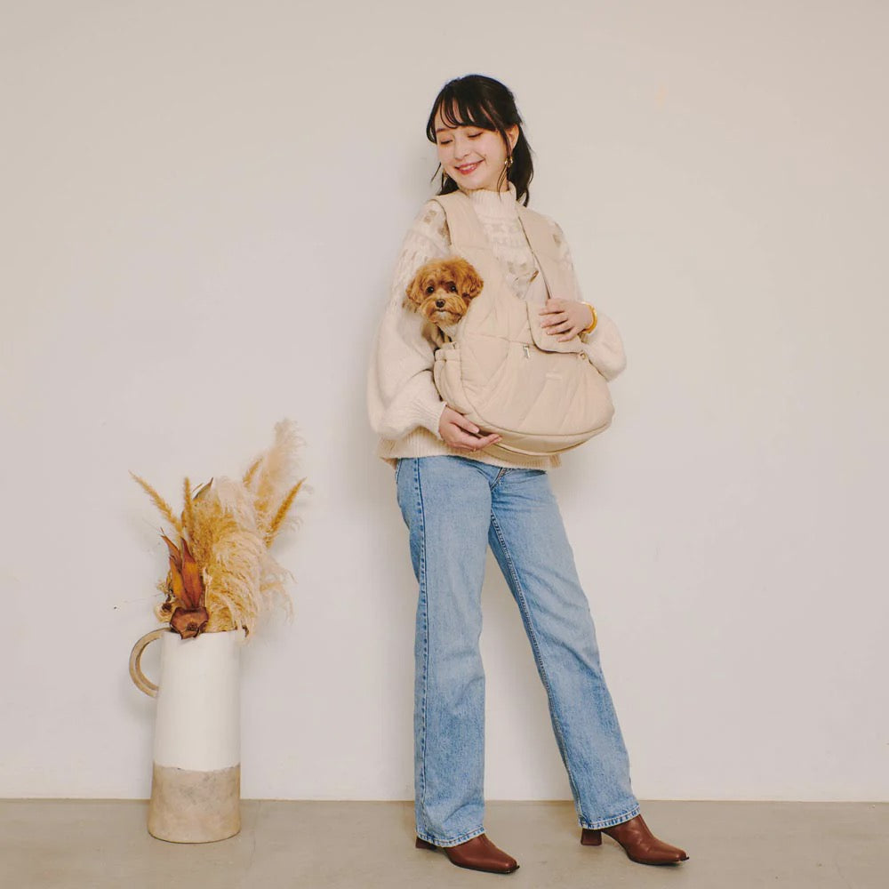 Caninie-Monchéri Quilting Mesh Front Rucksack กระเป๋าเป้ใส่สุนัขตาข่ายด้านหน้า ผ้าควิลท์ | กระเป๋าสัตว์เลี้ยงสะพายหลัง ระบายอากาศ