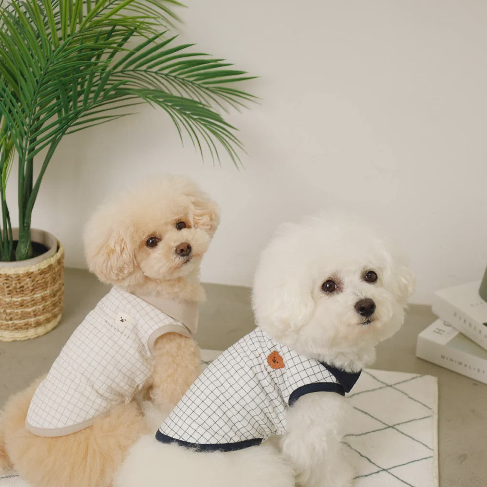 Caninie-Monchéri Cool Window Pen Check Pattern Sleeveless Top เสื้อสุนัขแขนกุดลายตาราง สี Beige | เสื้อผ้าสุนัขสไตล์ญี่ปุ่น