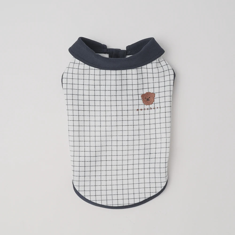 Caninie-Monchéri Cool Window Pen Check Pattern Sleeveless Top เสื้อสุนัขแขนกุดลายตาราง Window Check สี Navy | เสื้อผ้าสุนัขสไตล์ญี่ปุ่น