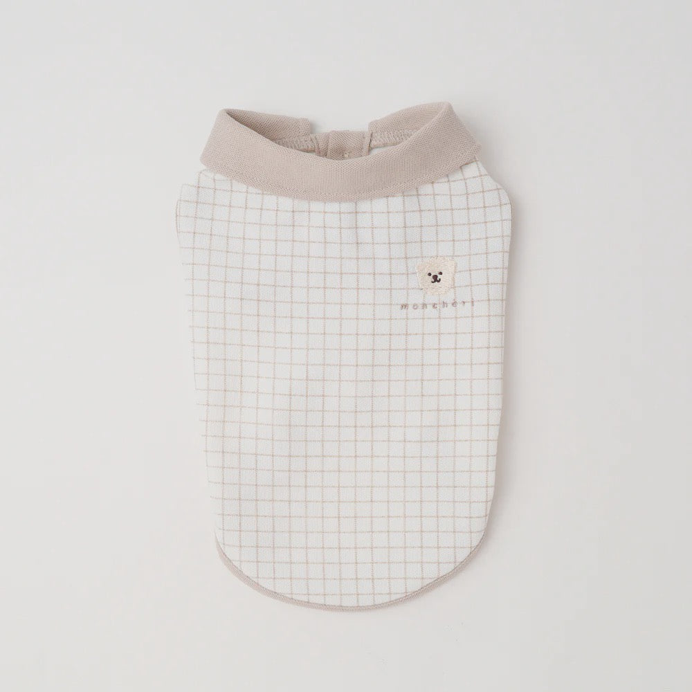 Caninie-Monchéri Cool Window Pen Check Pattern Sleeveless Top เสื้อสุนัขแขนกุดลายตาราง สี Beige | เสื้อผ้าสุนัขสไตล์ญี่ปุ่น