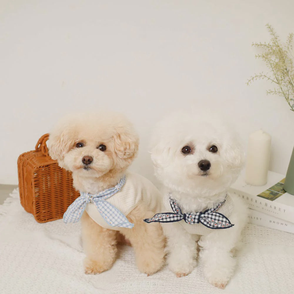 Caninie-Monchéri Cool Neck Ribbon Sweets Logo Sleeveless Top เสื้อสุนัขแขนกุดริบบิ้นคอ | เสื้อสุนัขน่ารัก