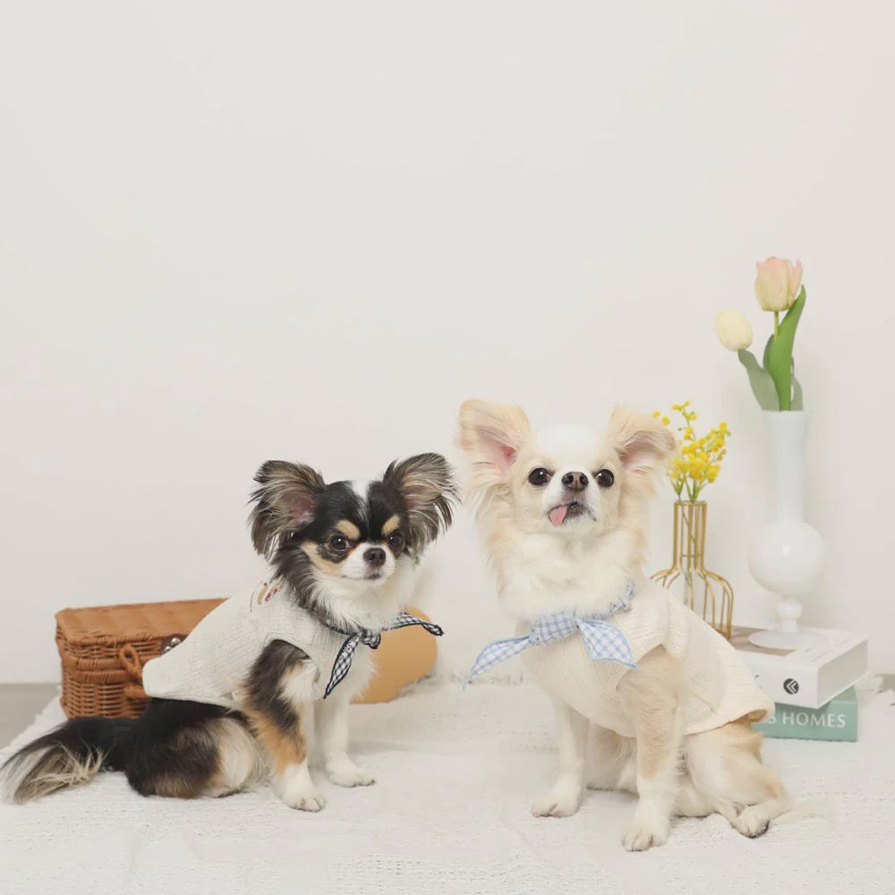 Caninie-Monchéri Cool Neck Ribbon Sweets Logo Sleeveless Top เสื้อสุนัขแขนกุดริบบิ้นคอ | เสื้อสุนัขน่ารัก