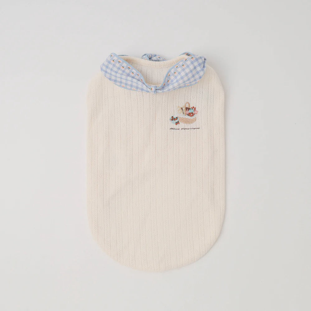 Caninie-Monchéri Cool Neck Ribbon Sweets Logo Sleeveless Top เสื้อสุนัขแขนกุดริบบิ้นคอ สี Blue | เสื้อผ้าสุนัขสไตล์ญี่ปุ่น