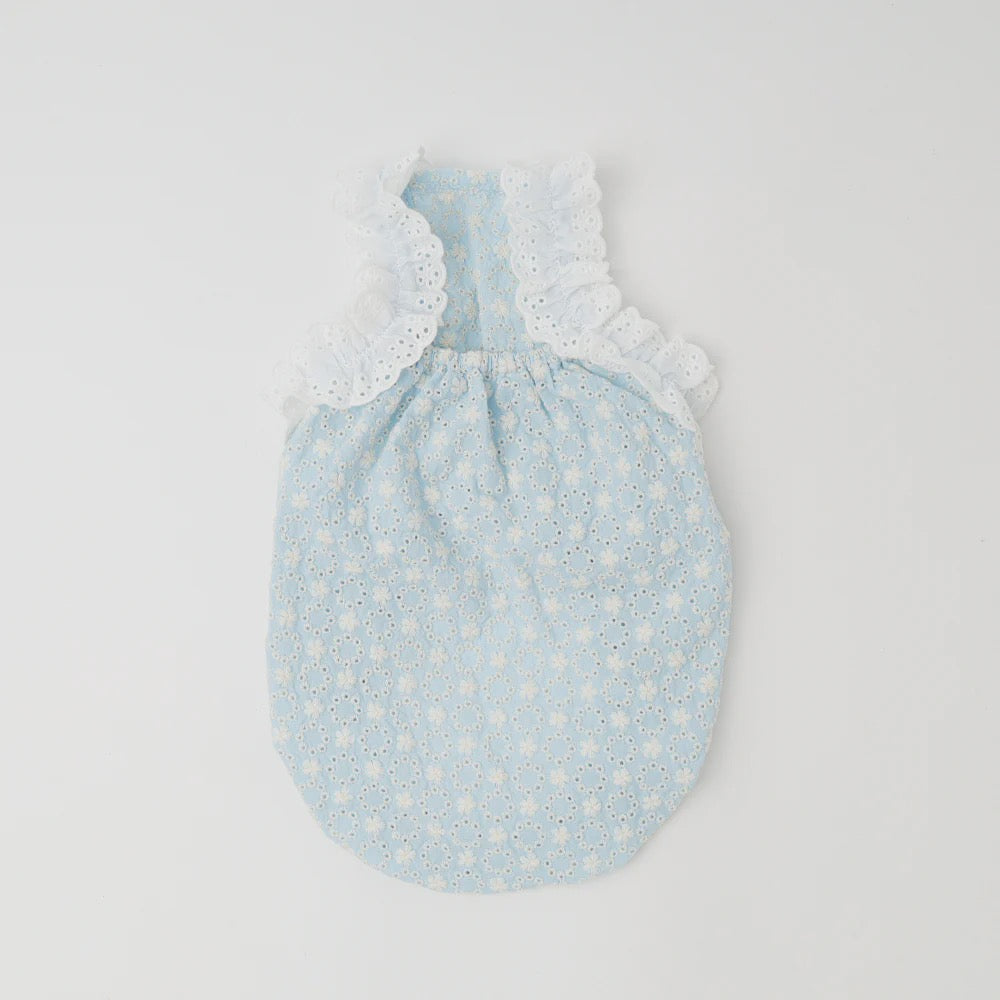 Caninie-Monchéri Cool Shoulder Ruffled Lace Camisole เสื้อสุนัขสายเดี่ยวระบายลูกไม้ สี Blue | เสื้อผ้าสุนัขสไตล์ญี่ปุ่น