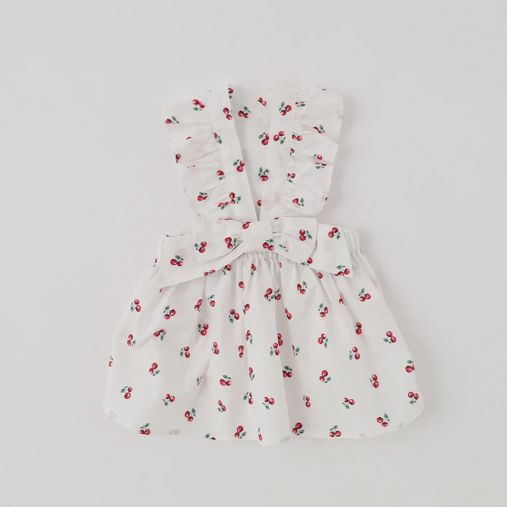 Caninie-Monchéri Cool Strawberry Pattern Frill Camisole Dress เดรสสุนัขสายเดี่ยวลายสตรอว์เบอร์รี่ สี Pink | ชุดสุนัขน่ารักสไตล์ญี่ปุ่น