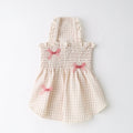 Caninie-Monchéri Cool Check Gathered Ribbon Dress เดรสสุนัขลายตารางพร้อมริบบิ้น สี Pink | ชุดสุนัขน่ารัก