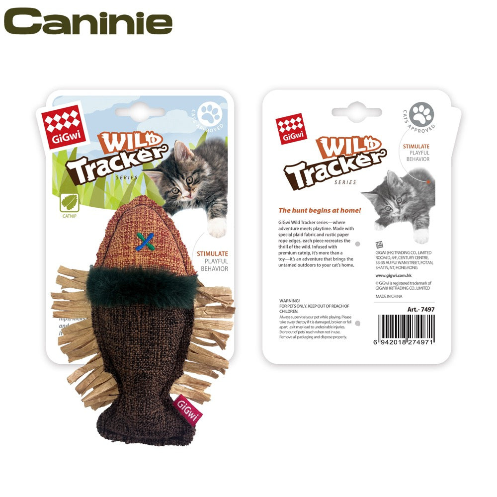 Caninie-GiGwi Wild Tracker Fish ตุ๊กตาปลาผ้าแพลท ของเล่นแมว Catnip กระตุ้นสัญชาตญาณการล่า