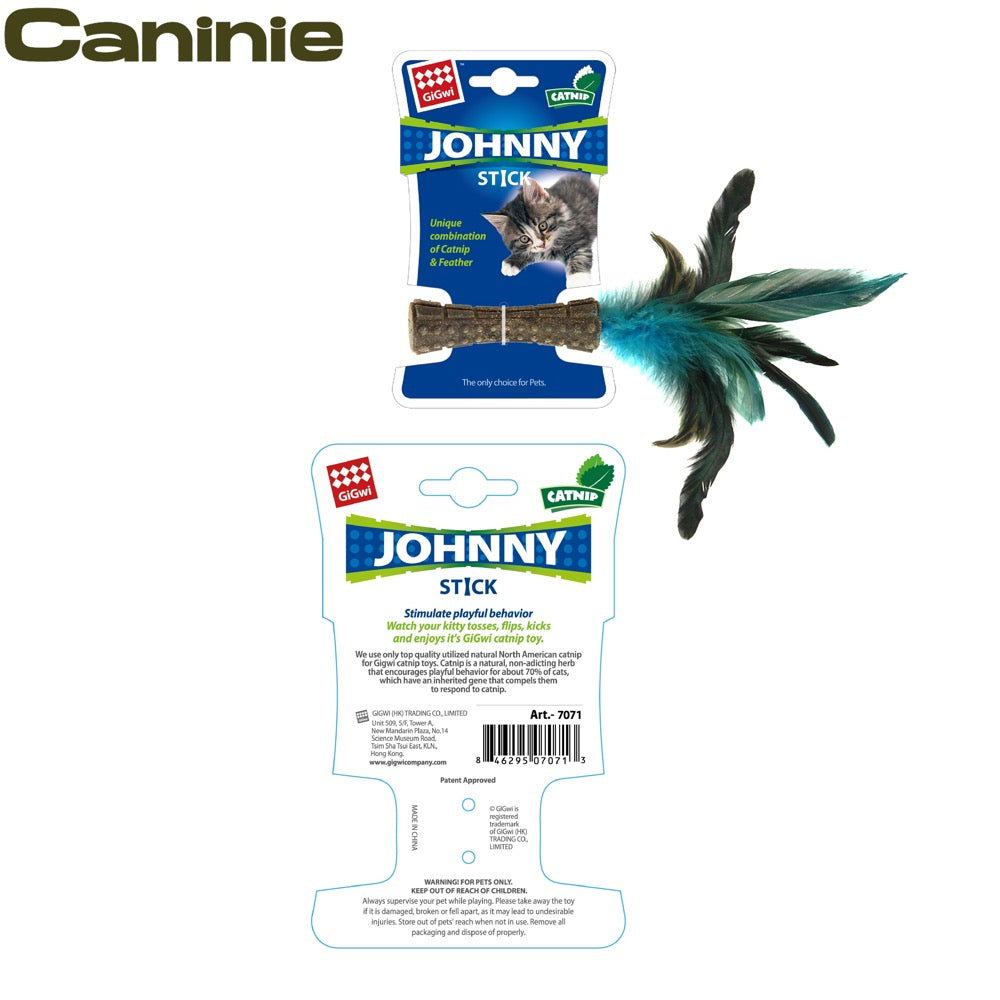 Caninie-GiGwi Johnny Stick Catnip ก้านแคทนิปอัดแท่ง ขนนกเดี่ยว ของเล่นแมวกัดแทะ ช่วยทำความสะอาดฟัน