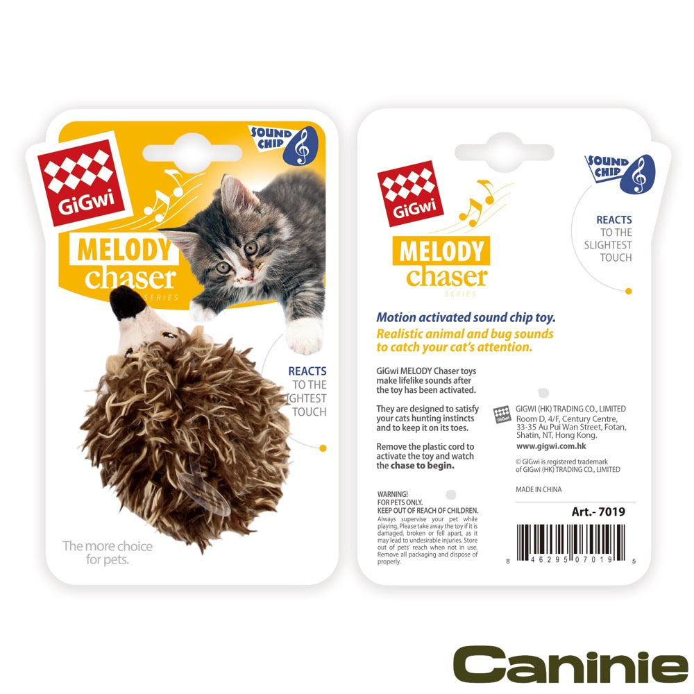 Caninie-GiGwi Melody Chaser Hedgehog ตุ๊กตาเม่นมีเสียง ของเล่นแมวเสียงสัตว์ Motion Sensor พร้อม Catnip