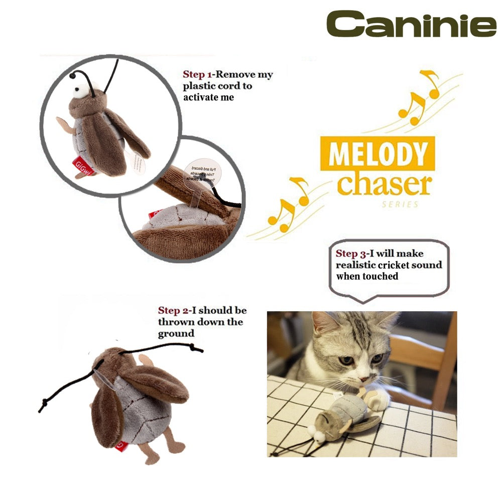 Caninie-GiGwi Melody Chaser Cricket ตุ๊กตาจิ้งหรีดมีเสียง ของเล่นแมวเสียงแมลง Motion Sensor พร้อม Catnip