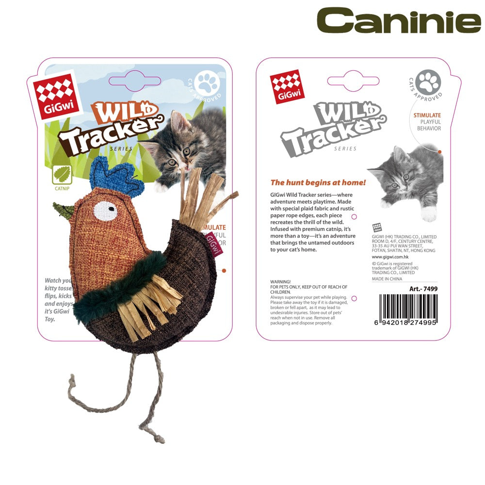 Caninie-GiGwi Wild Tracker Chicken ตุ๊กตาไก่ผ้าแพลท ของเล่นแมว Catnip กระตุ้นสัญชาตญาณการล่า
