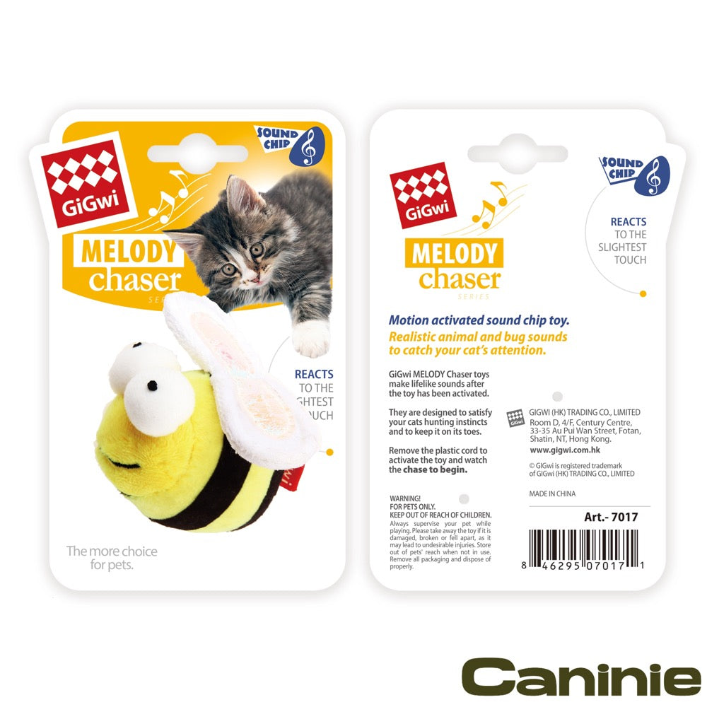 Caninie-GiGwi Melody Chaser Bee ตุ๊กตาผึ้งมีเสียง ของเล่นแมวเสียงสัตว์ Motion Sensor พร้อม Catnip