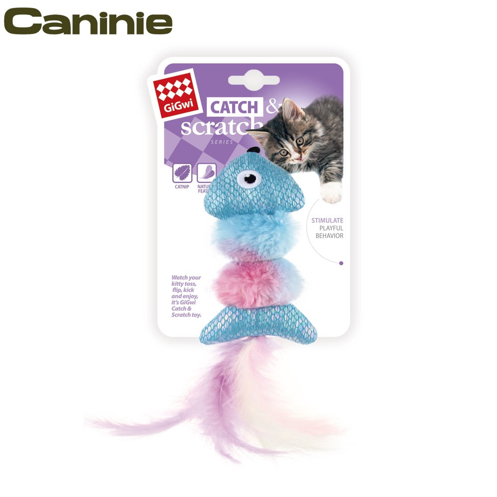 Caninie-GiGwi Catch & Scratch ของเล่นแมวขนนก มีเสียงกระดิ่ง พร้อม Catnip ของเล่นแมวไล่จับ ของเล่นแมวเสริมสัญชาตญาณล่า