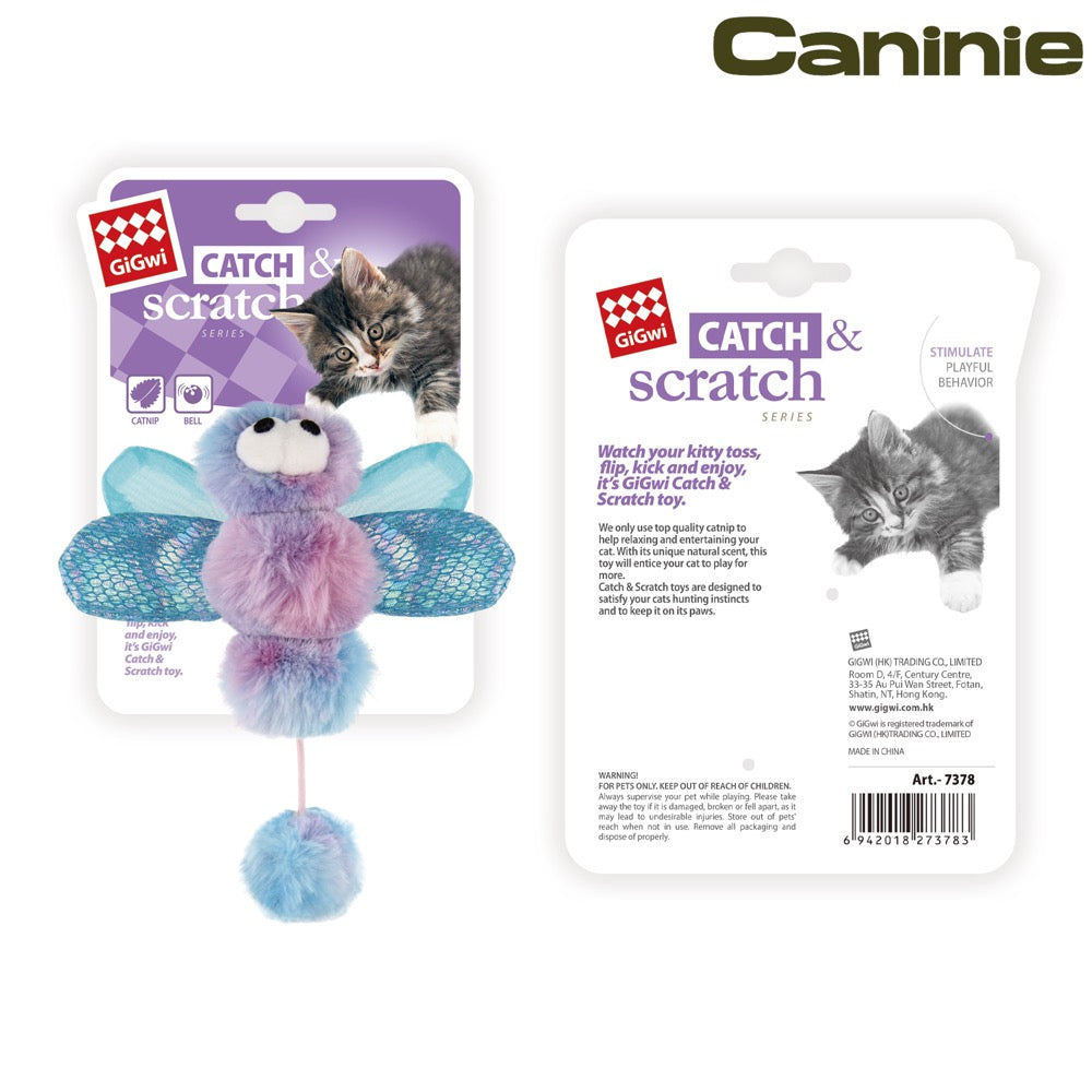 Caninie-GiGwi Catch & Scratch ของเล่นแมวขนนก มีเสียงกระดิ่ง พร้อม Catnip ของเล่นแมวไล่จับ ของเล่นแมวเสริมสัญชาตญาณล่า