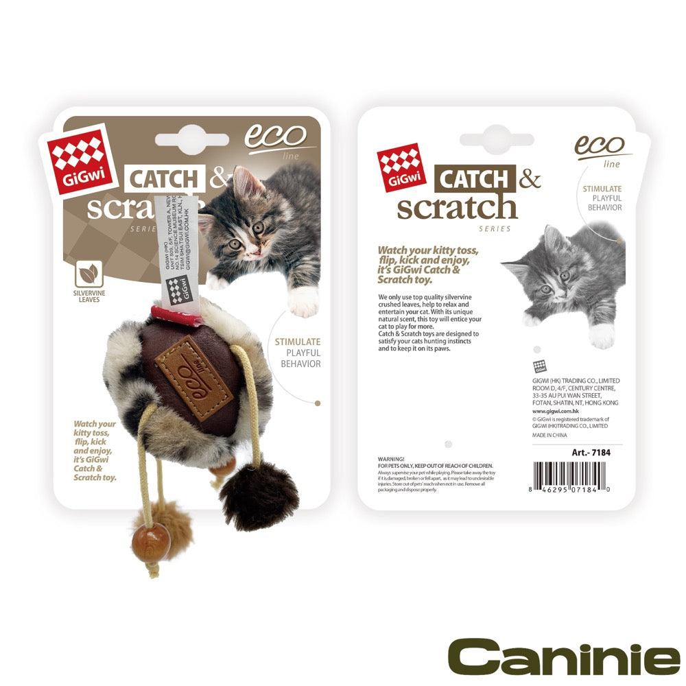 Caninie-GiGwi Catch N Scratch ลูกบอลซิลเวอร์ไวน์ ของเล่นแมวไล่จับ บอลแมว Cat Toy พร้อมใบ Silvervine