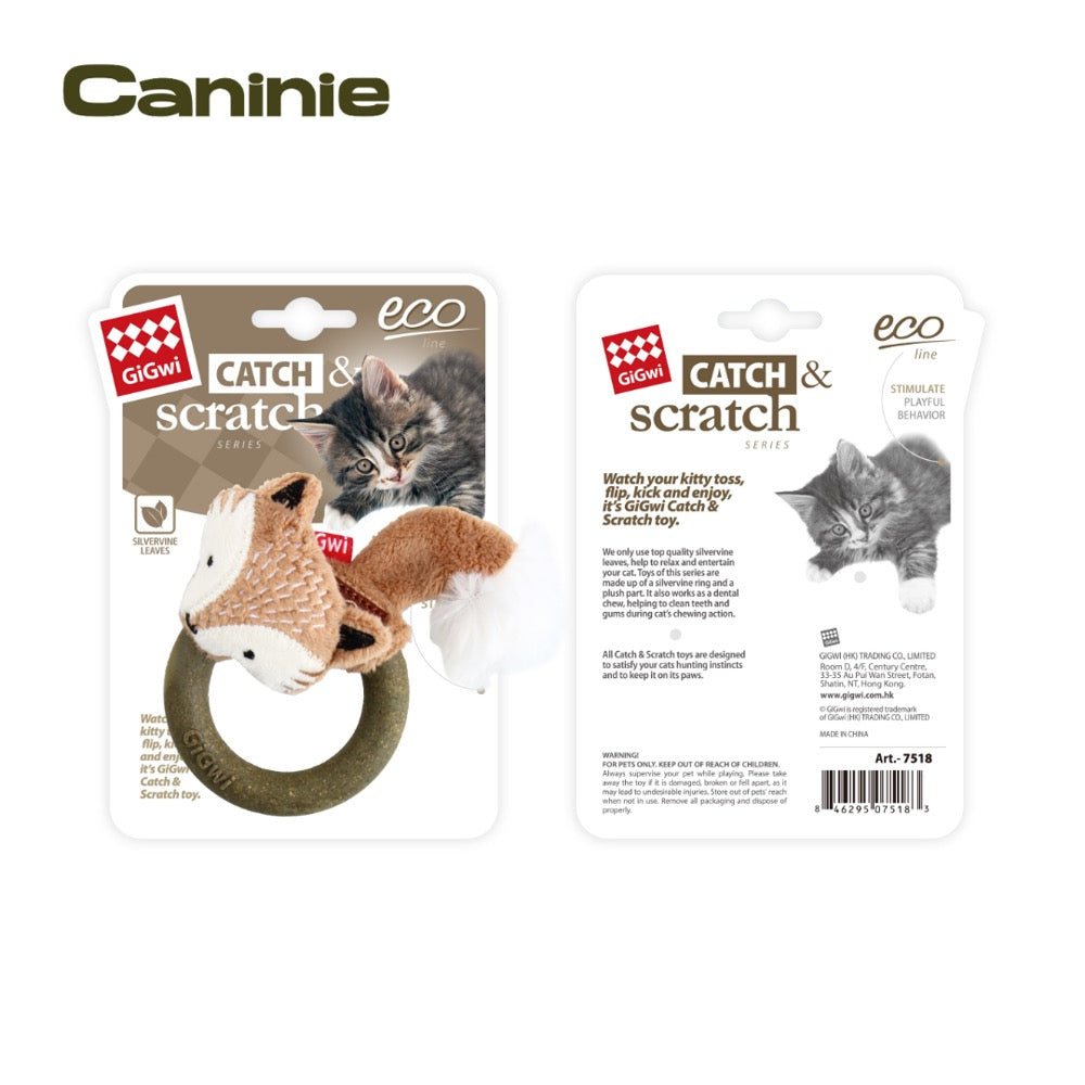 Caninie-GiGwi Catch N Scratch Eco Line Fox Silvervine Ring ของเล่นแมว Silvervine วงแหวน ผ้ากรอบแกรบ ของเล่นแมวไล่จับ