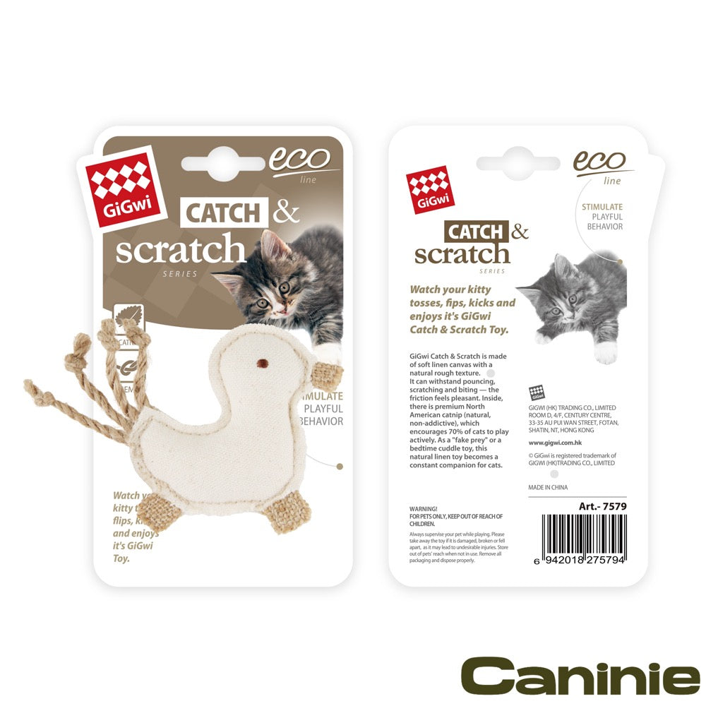 Caninie-GiGwi Catch N Scratch Eco Line Linen Duck ตุ๊กตาเป็ดผ้าลินินผสมป่าน
