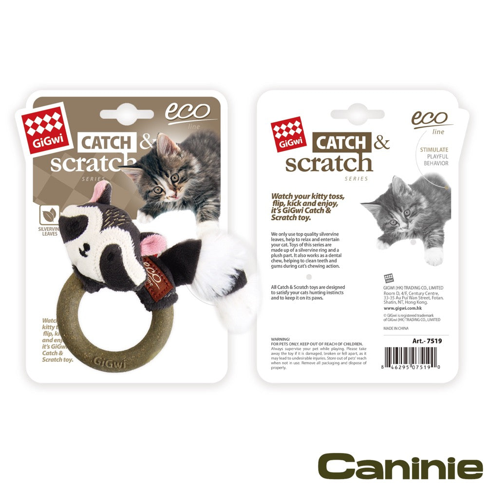 Caninie-GiGwi Catch N Scratch Eco Line Raccoon Silvervine Ring ของเล่นแมว Silvervine มาทาทาบิ วงแหวน ผ้ากรอบแกรบ ของเล่นแมวไล่จับ
