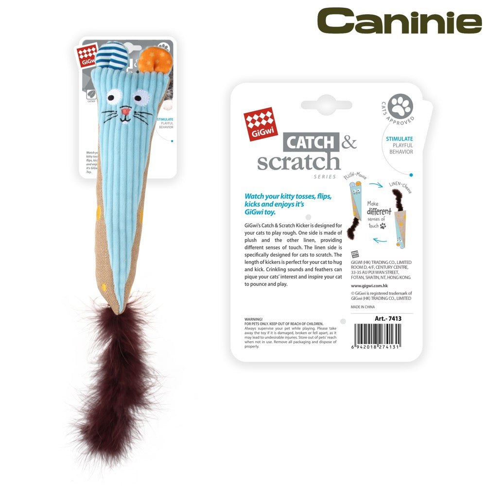 Caninie-GiGwi Cat Kicker Mouse Kicker ของเล่นแมว Catnip หมอนเตะแมว ขนนก ผ้ากรอบแกรบ ของเล่นแมวไล่จับ