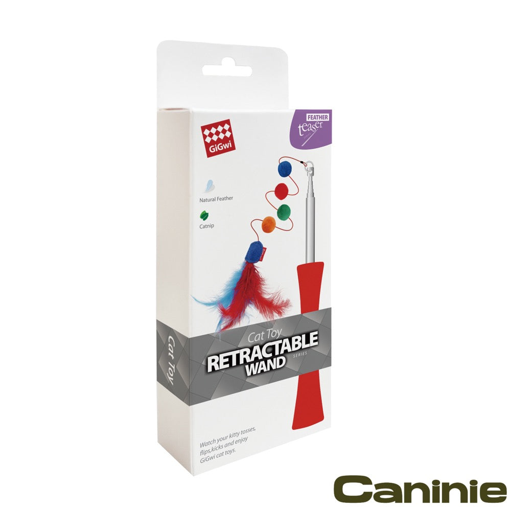 Caninie-GiGwi Feather Teaser Cat Wand Extendable ไม้ล่อแมวปรับความยาวได้ พร้อมขนนกธรรมชาติ และ Catnip