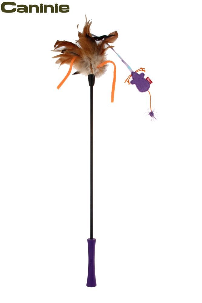 Caninie Elastic Feather Teaser Stick ไม้ล่อแมวขนนก เชือกยางยืด กระตุ้นสัญชาตญาณล่า