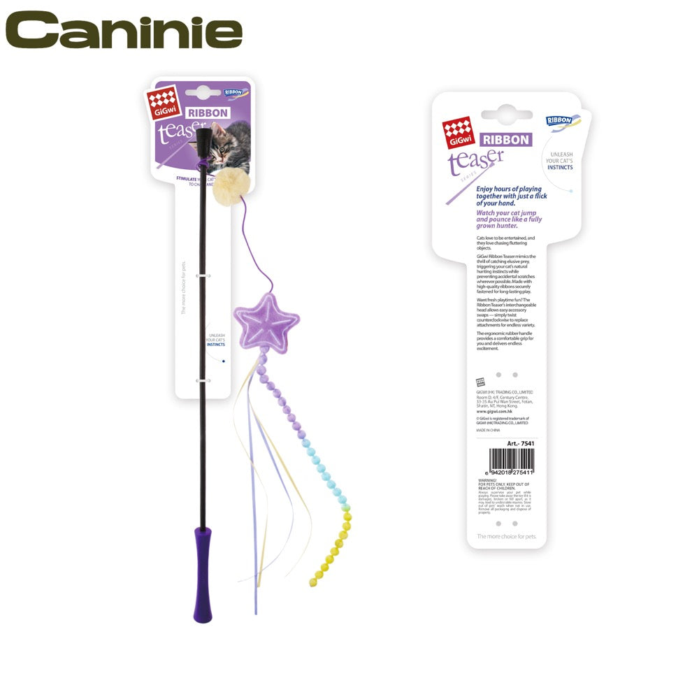 Caninie-GiGwi Feather Teaser Cat Wand ไม้ล่อแมวพร้อมขนนก ของเล่นแมวแบบคันเบ็ด มีเสียงกระดิ่ง