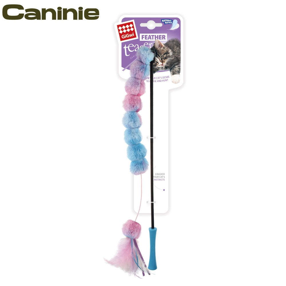 Caninie-GiGwi Feather Teaser Wand ไม้ตกแมวขนนก ของเล่นแมวไม้ล่อแมว มีเสียงกระดิ่ง พร้อม Catnip ของเล่นแมวไล่จับ