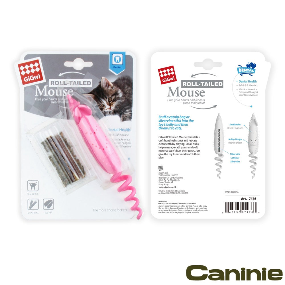 Caninie-GiGwi Roll-Tailed Mouse หนูหางม้วน ของเล่นแมว ใส่แคทนิปและแท่งซิลเวอร์ไวน์ได้