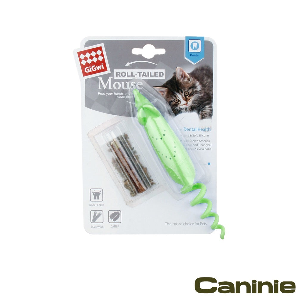 Caninie-GiGwi Roll-Tailed Mouse หนูหางม้วน ของเล่นแมว ใส่แคทนิปและแท่งซิลเวอร์ไวน์ได้