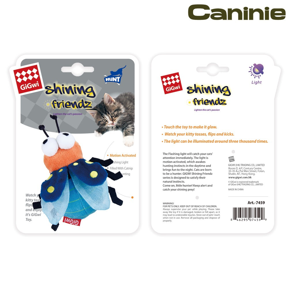 Caninie-GiGwi Shining Friendz Firefly ตุ๊กตาหิ่งห้อยไฟ LED ของเล่นแมวมีไฟกระพริบ Motion Sensor พร้อม Catnip