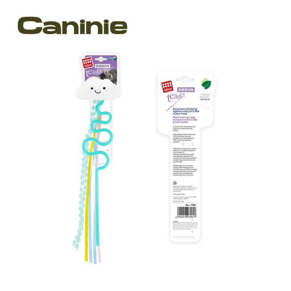 Caninie-GiGwi Ribbon Teaser ไม้ตกแมวเมฆพร้อมริบบิ้น ของเล่นแมวแบบคันเบ็ด ใส่แคทนิป