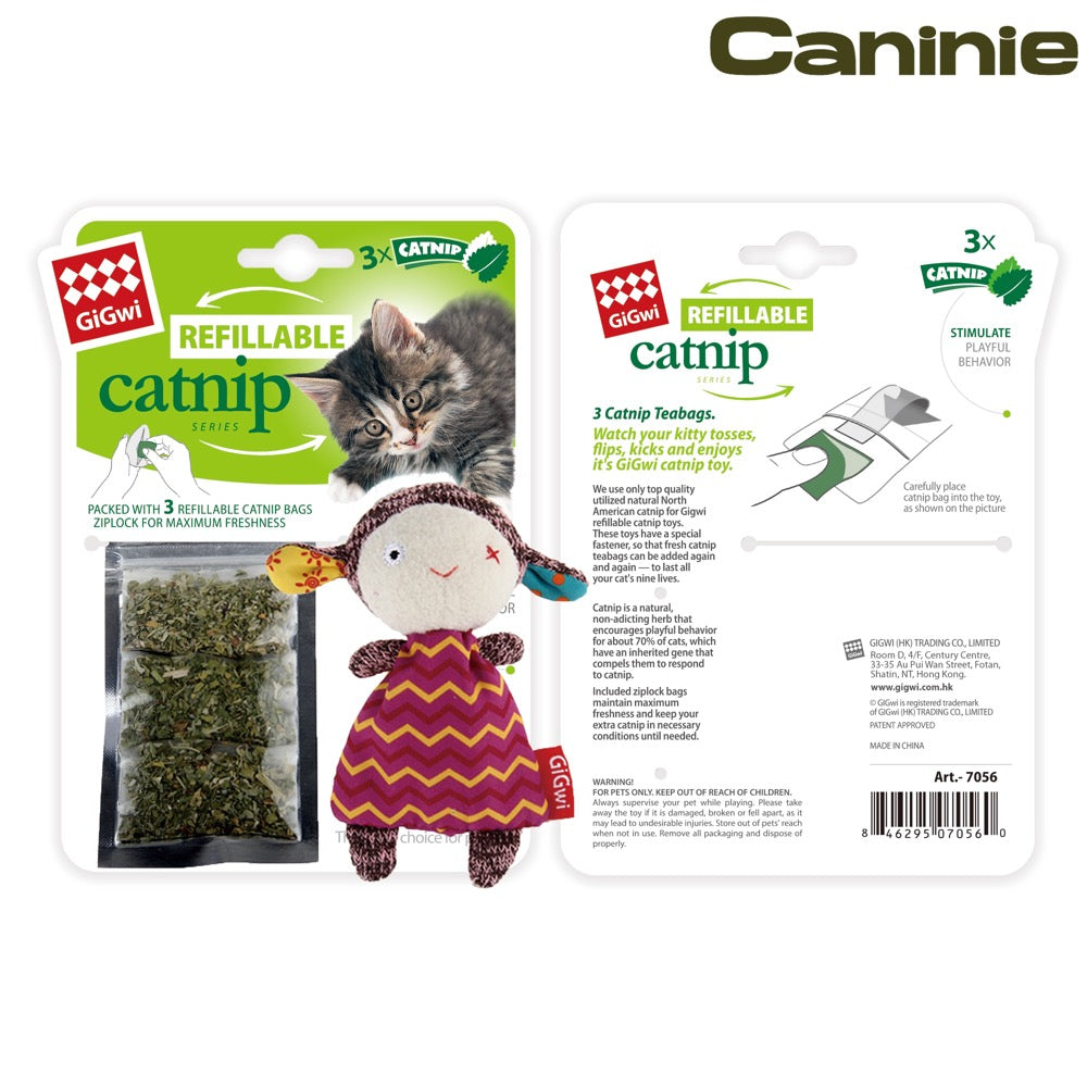 Caninie-GiGwi Refillable Catnip Sheep ตุ๊กตาแกะใส่แคทนิปได้ ของเล่นแมวซักได้ พร้อมถุง Catnip รุ่น 7056