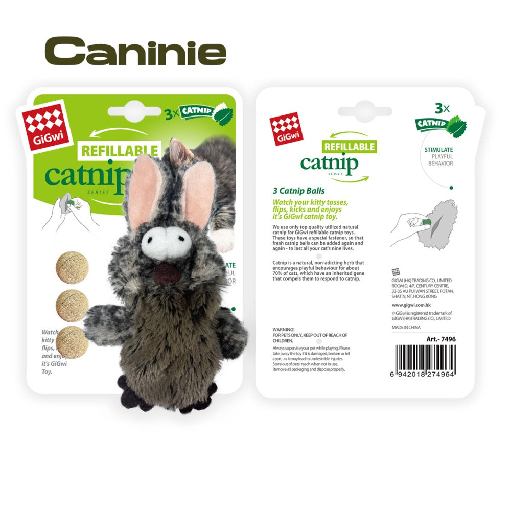 Caninie-GiGwi Refillable Catnip Rabbit ตุ๊กตากระต่ายใส่แคทนิปได้ พร้อมลูก Catnip 3 ลูก