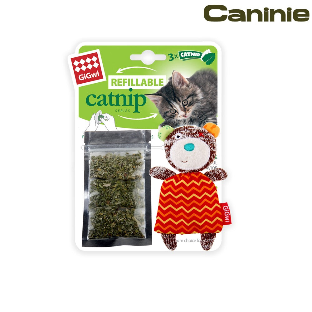 Caninie-GiGwi Refillable Catnip Bear ตุ๊กตาหมีใส่แคทนิปได้ ของเล่นแมวซักได้ พร้อมถุง Catnip