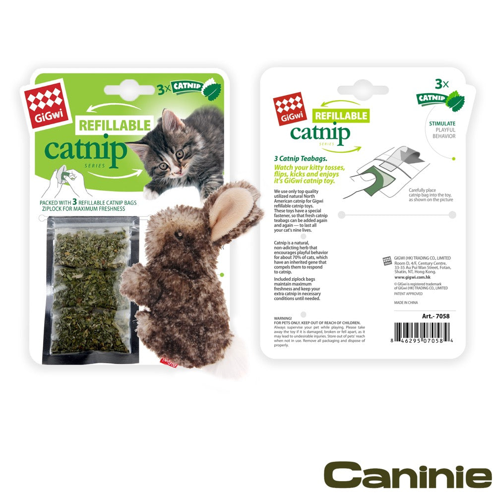 Caninie-GiGwi Refillable Catnip Hare Rabbit ตุ๊กตากระต่ายใส่แคทนิปได้ ของเล่นแมวซักได้ พร้อมถุง Catnip