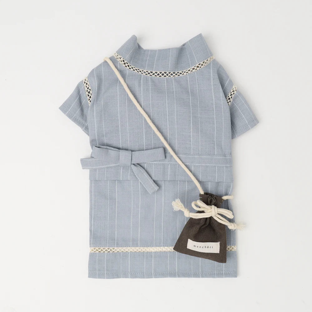 Caninie-Monchéri  Cool Striped Pattern Jinbei + Drawstring Pouch Set ชุดจินเบสำหรับสุนัข ดีไซน์ ลายทาง (Striped Pattern) โทนสี Blue สไตล์ญี่ปุ่น มาพร้อม ถุงผ้าหูรูด (Drawstring Pouch) ในเซ็ตเดียวกัน